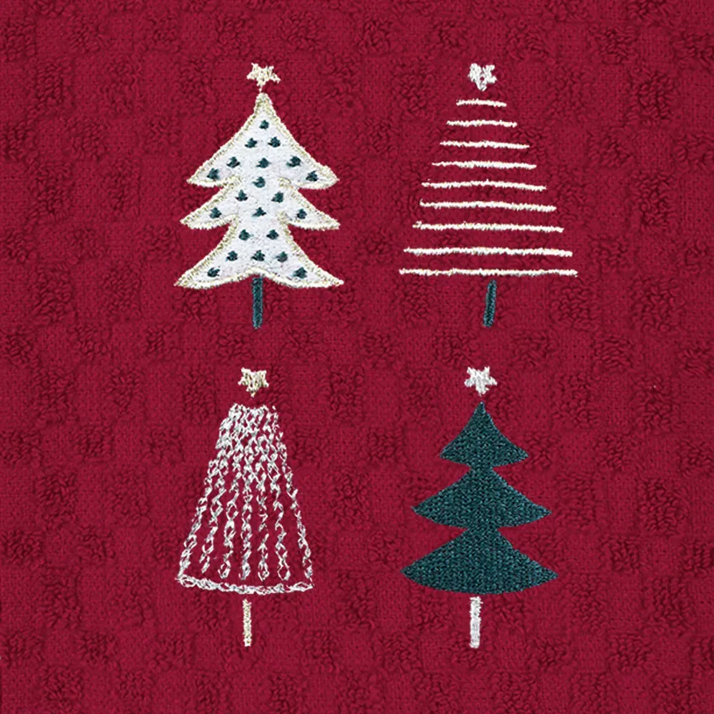 Xmas Trees Tea Towel 3 Pack - Red, Cotton