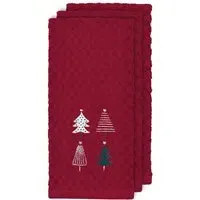 Xmas Trees Tea Towel 3 Pack - Red, Cotton