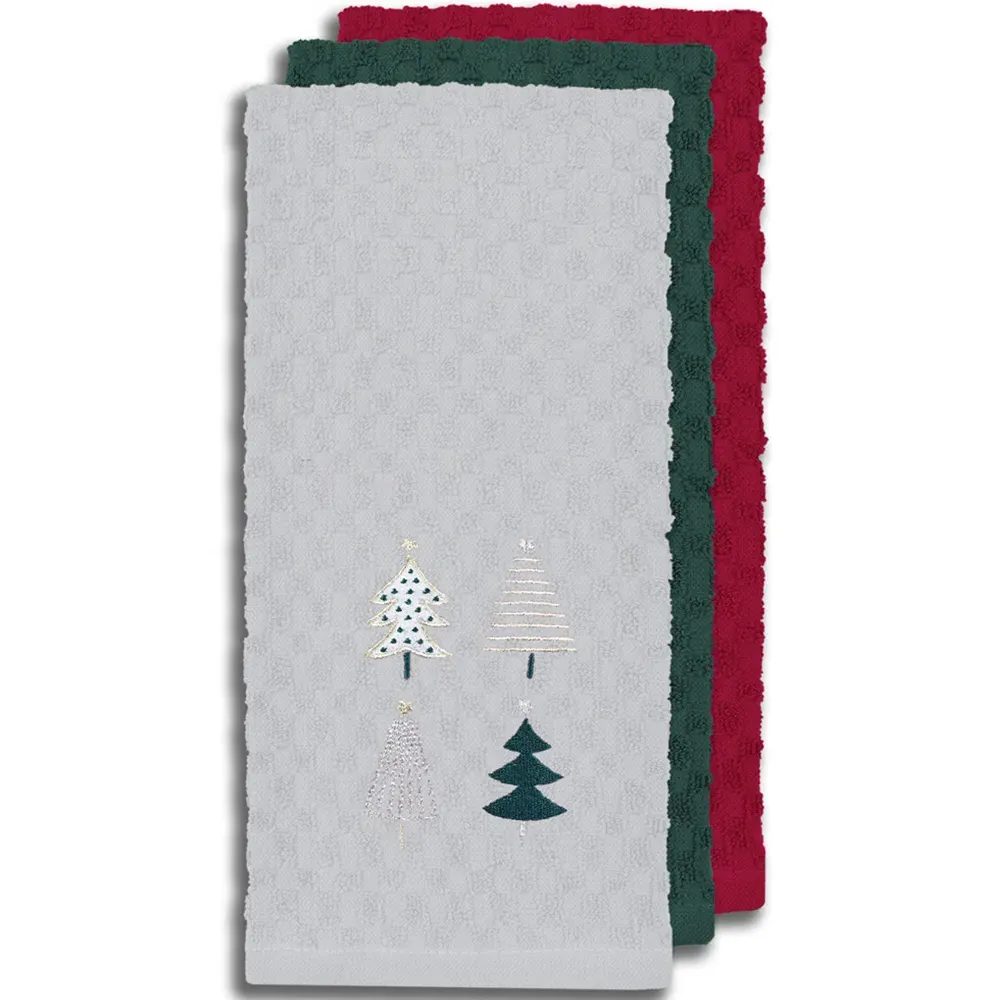 Xmas Trees Tea Towel 3 Pack - White, Cotton