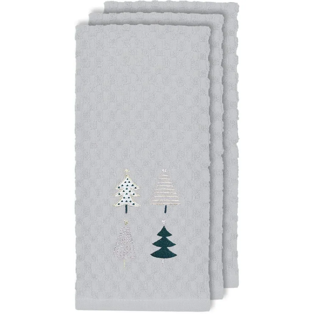 Xmas Trees Tea Towel 3 Pack - White, Cotton