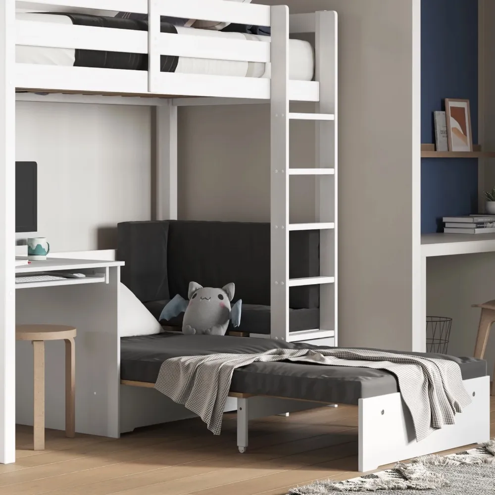 Eino Single High Sleeper with Storage - White, Pine