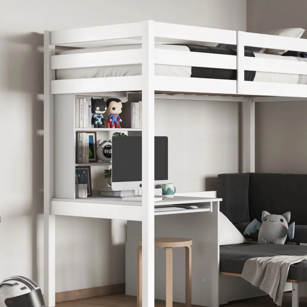 Eino Single High Sleeper with Storage - White, Pine