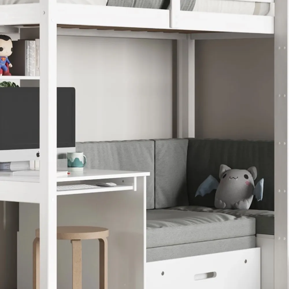 Eino Single High Sleeper with Storage - White, Pine