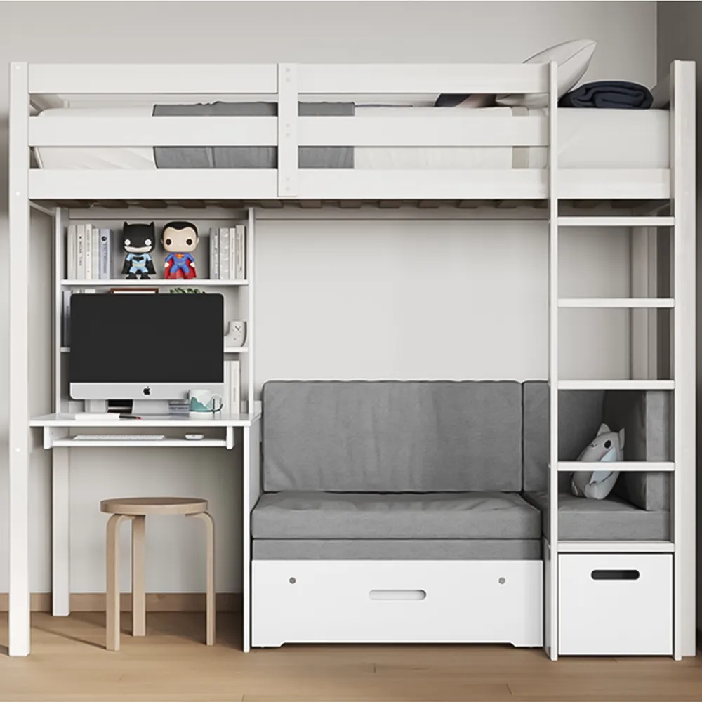 Eino Single High Sleeper with Storage - White, Pine