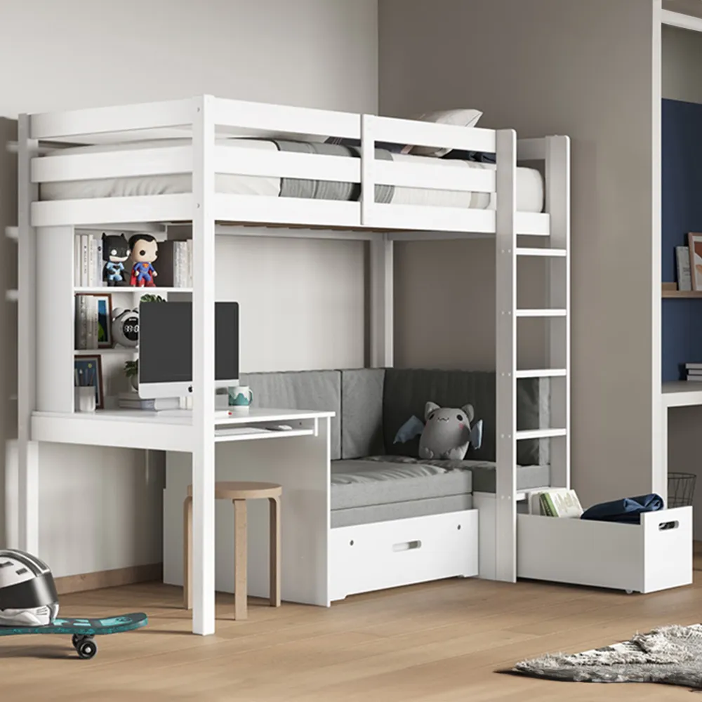 Eino Single High Sleeper with Storage - White, Pine image