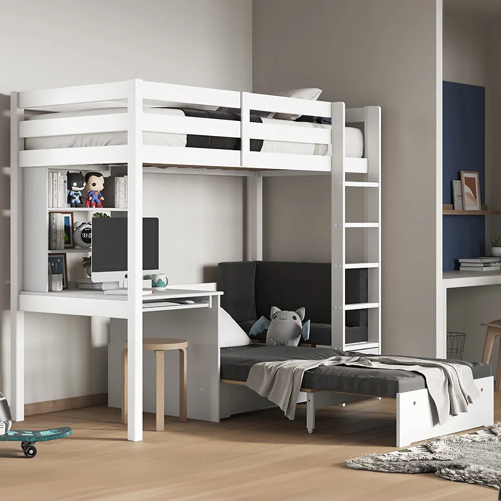 Eino Single High Sleeper with Storage - White, Pine