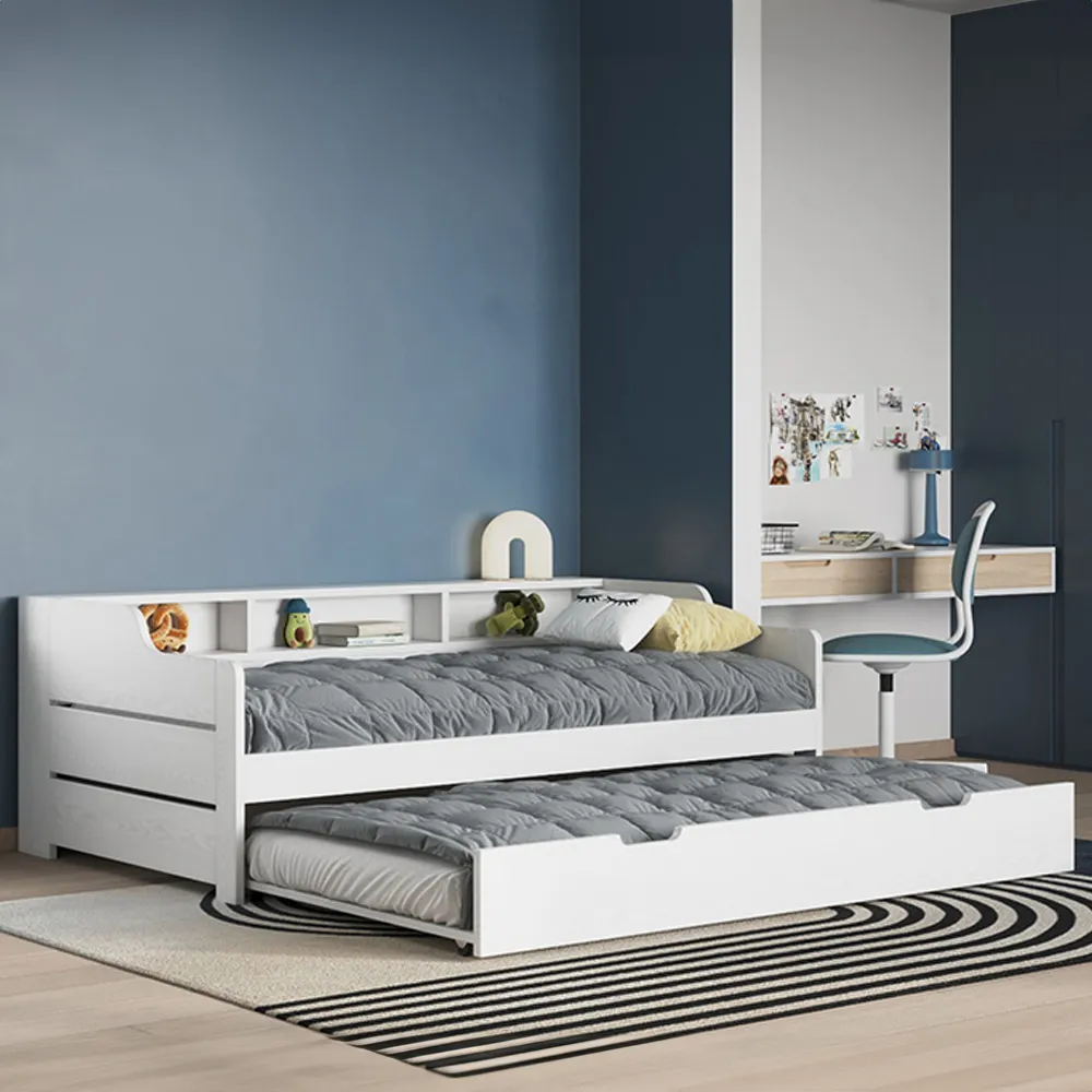 Enzo Single Day Bed with Trundle - White, Pine