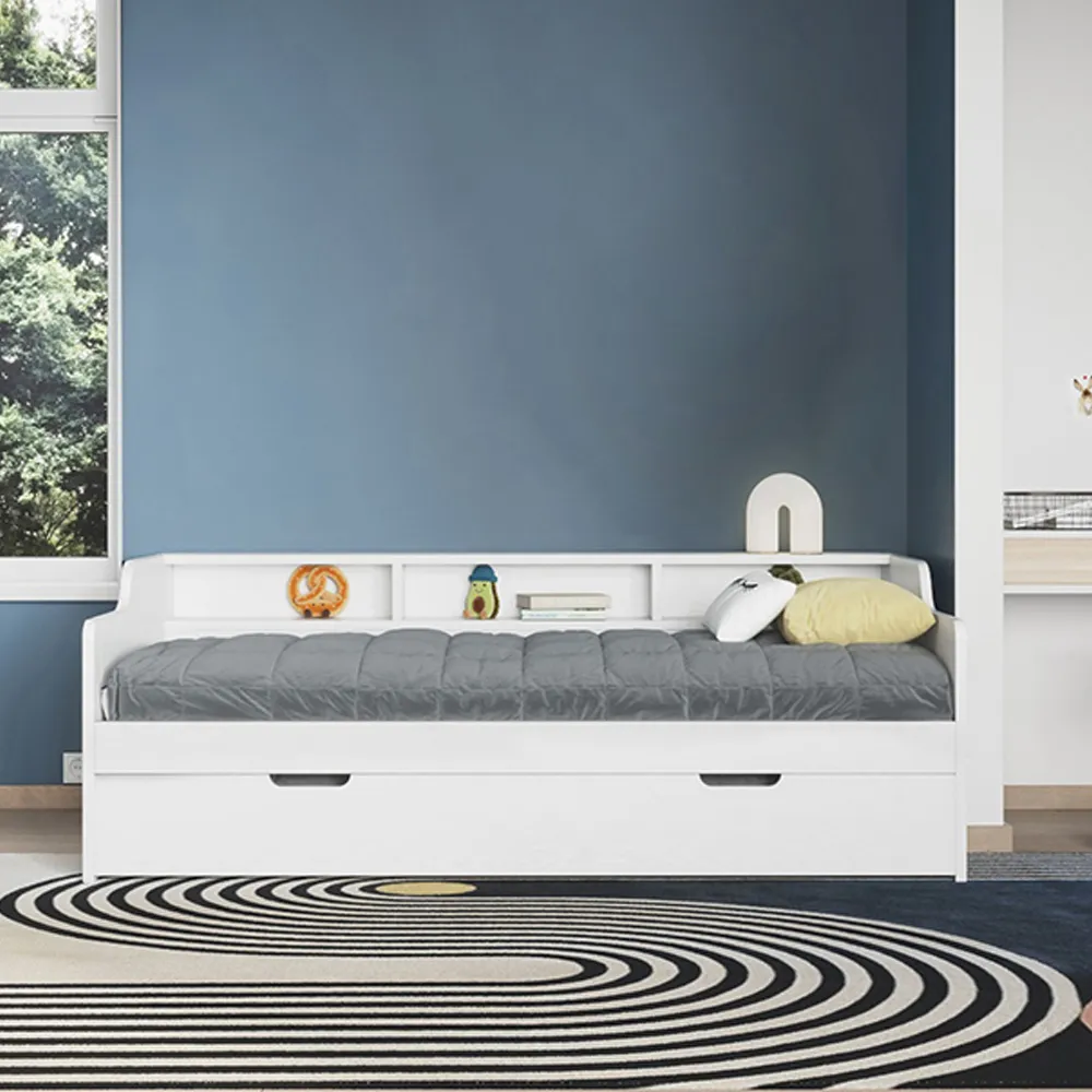 Enzo Single Day Bed with Trundle - White, Pine