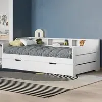 Enzo Single Day Bed with Trundle - White, Pine