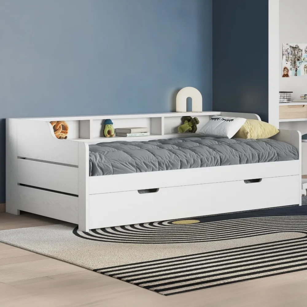 Enzo Single Day Bed with Trundle - White, Pine image