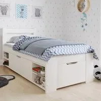 Hansa Single Bed Frame with Drawers - White, Pine