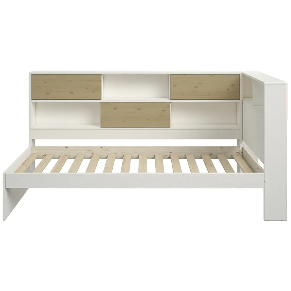 Jorgi Single Corner Bed Frame with Storage - White, Oak