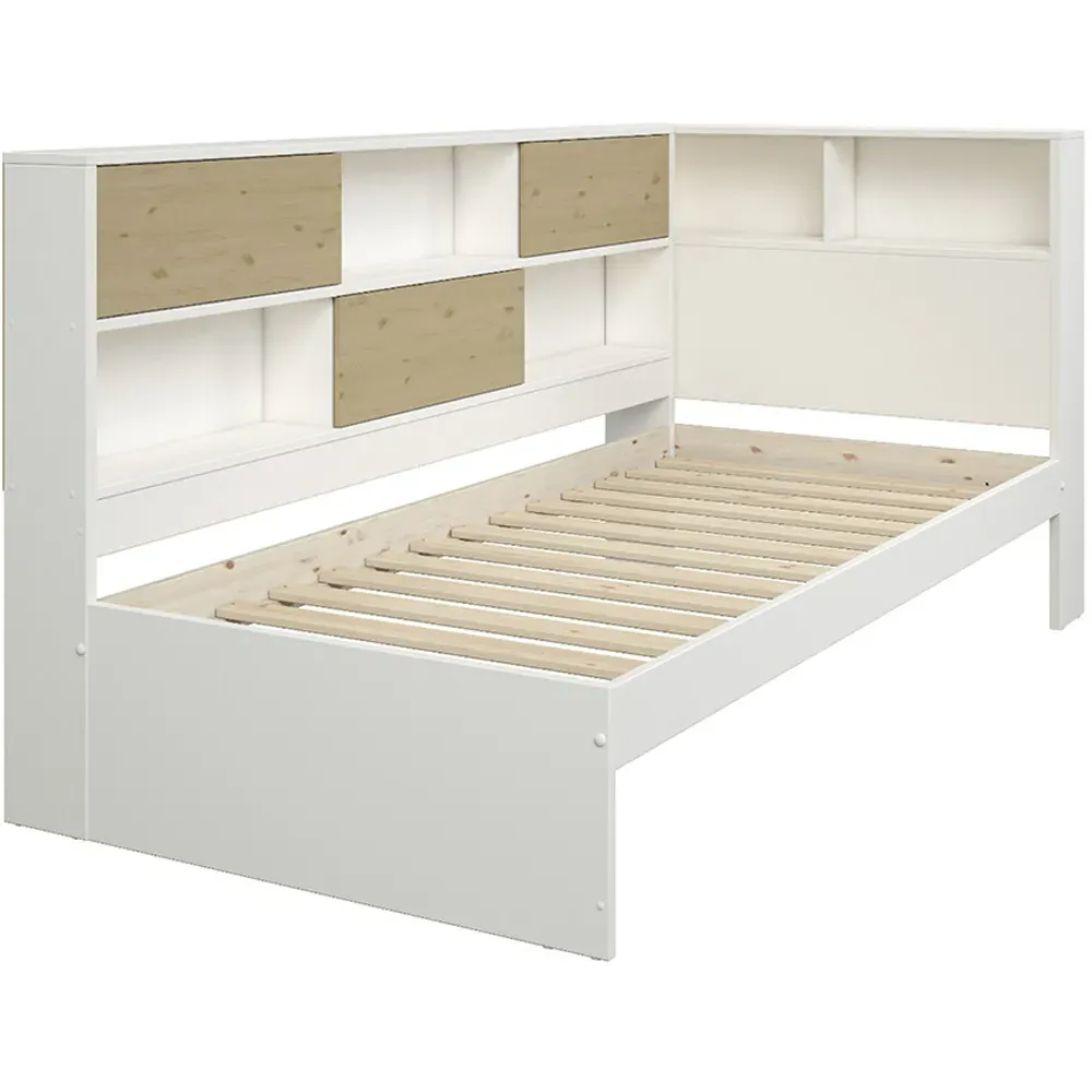 Jorgi Single Corner Bed Frame with Storage - White, Oak