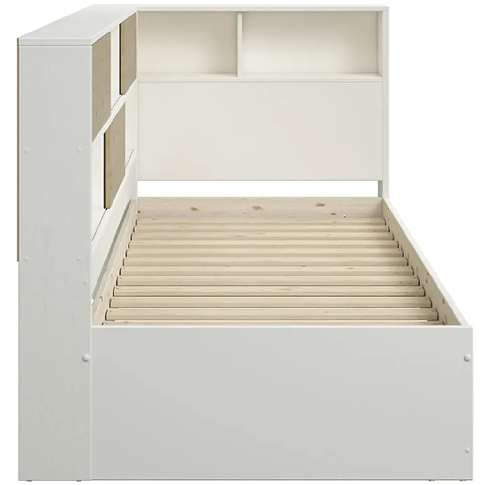 Jorgi Single Corner Bed Frame with Storage - White, Oak