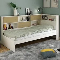 Jorgi Single Corner Bed Frame with Storage - White, Oak