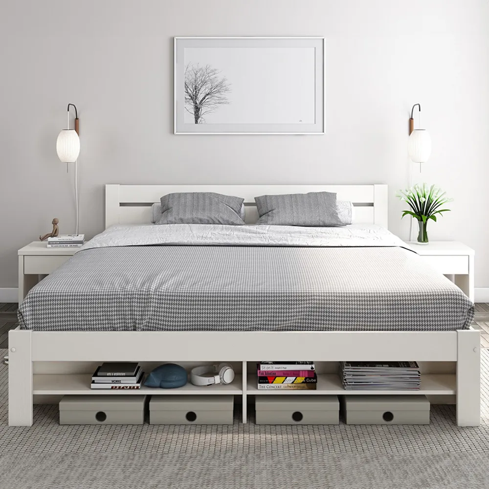 Pradis King Size Storage Bed - White, Pine