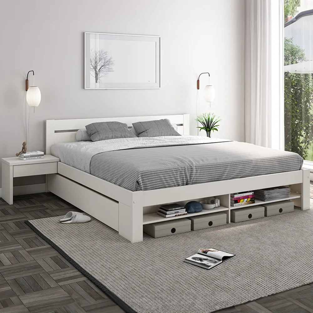 Pradis King Size Storage Bed - White, Pine image