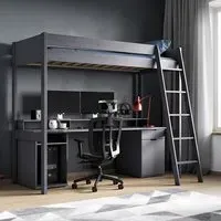 Tera Single Gaming High Sleeper with Desk - Grey, Pine