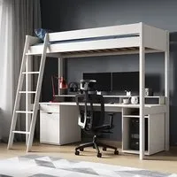 Tera Single Gaming High Sleeper with Desk - White, Pine