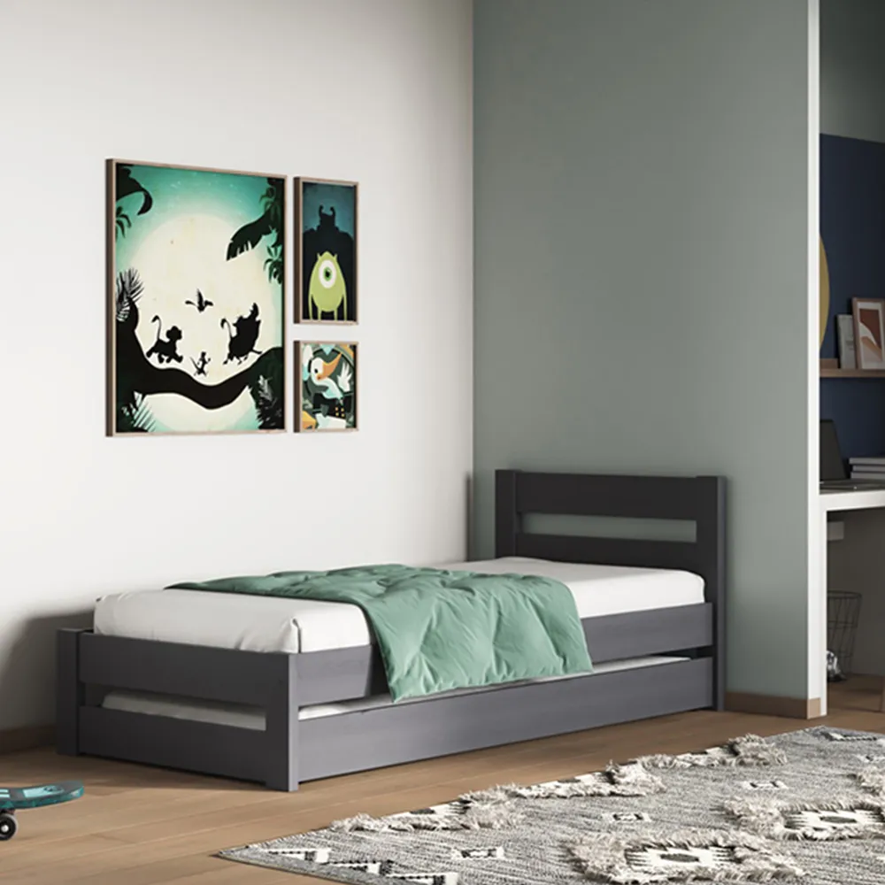 Tera Single Guest Bed with Trundle - Grey, Pine