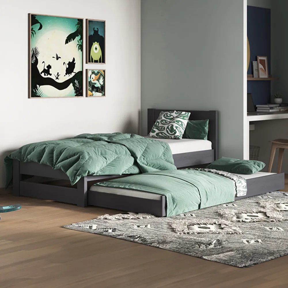 Tera Single Guest Bed with Trundle - Grey, Pine