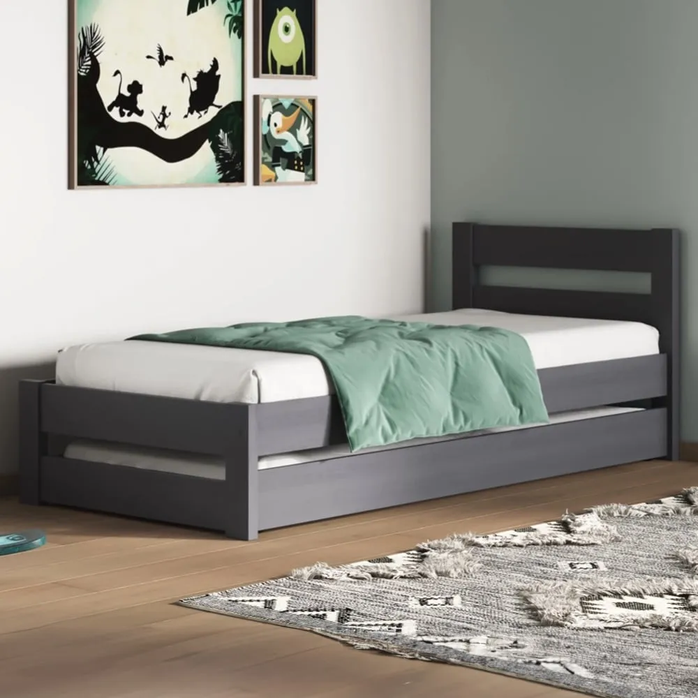 Tera Single Guest Bed with Trundle - Grey, Pine image