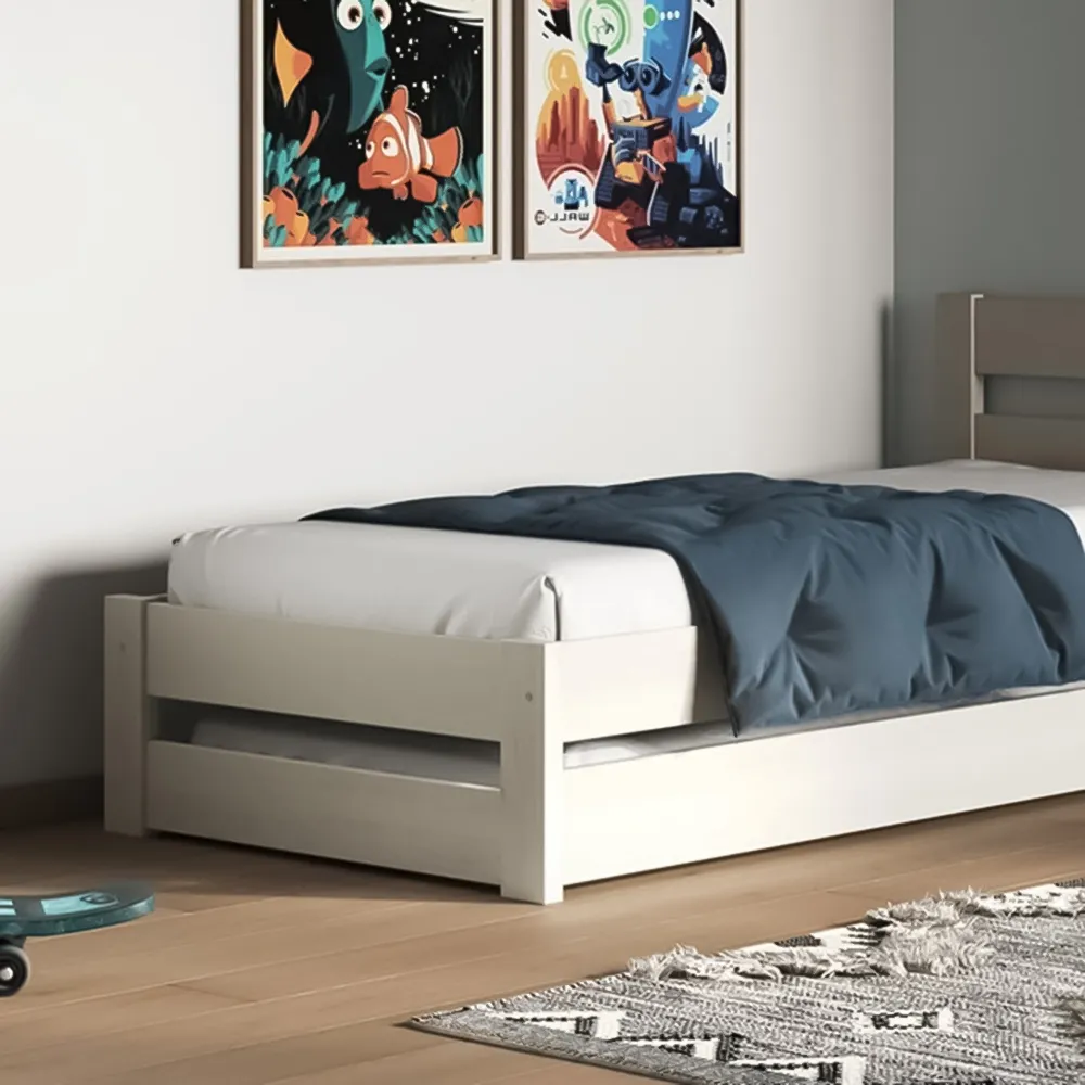 Tera Single Guest Bed with Trundle - White, Pine