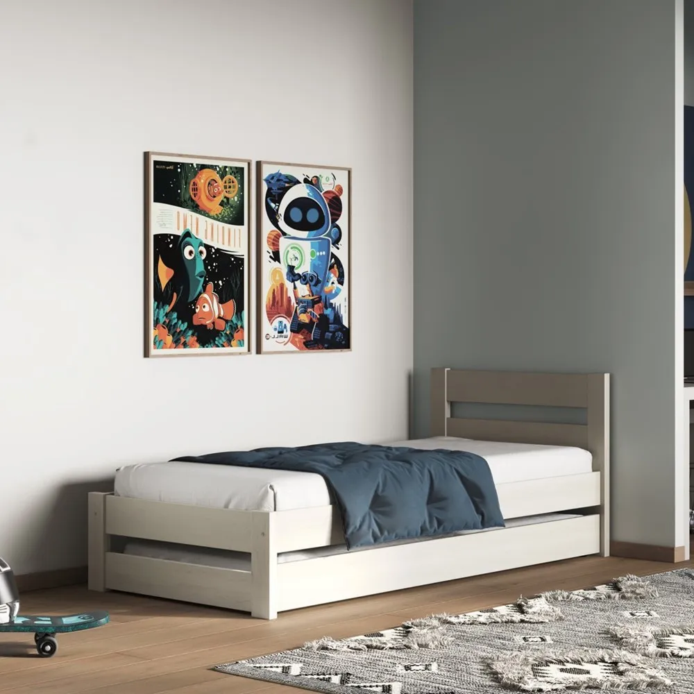 Tera Single Guest Bed with Trundle - White, Pine