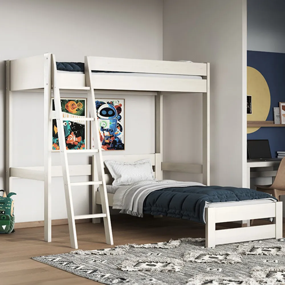 Tera Single L-Shaped High Sleeper with Bed - White