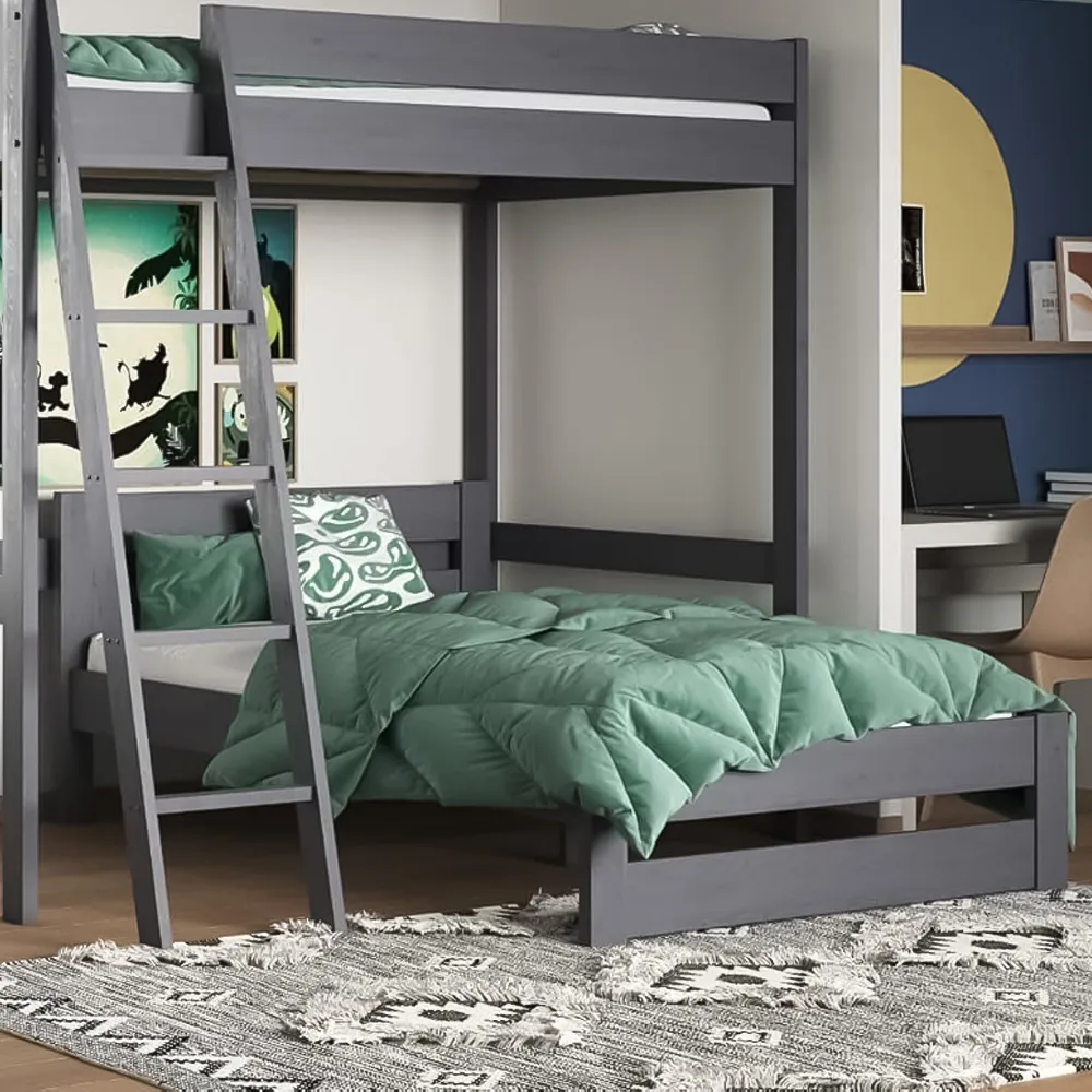 Tera Single L-Shaped High Sleeper with Small Double Bed - Grey