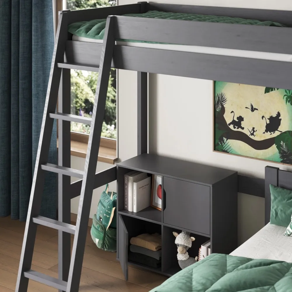 Tera Single L-Shaped High Sleeper with Small Double Bed - Grey