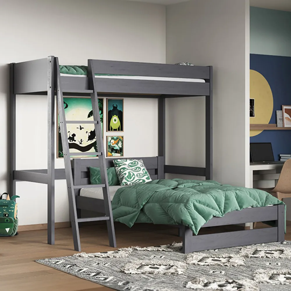 Tera Single L-Shaped High Sleeper with Small Double Bed - Grey