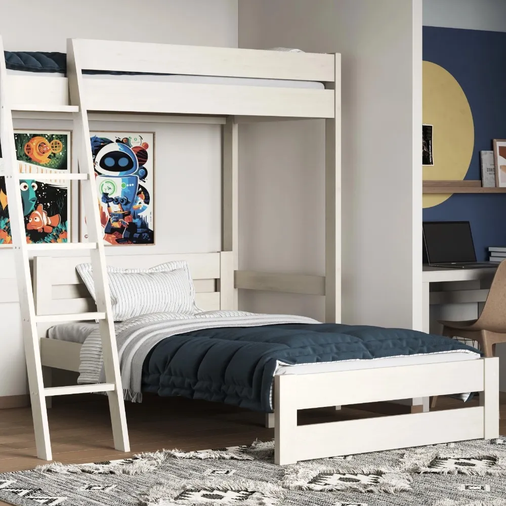Tera Single L-Shaped High Sleeper with Small Double Bed - White