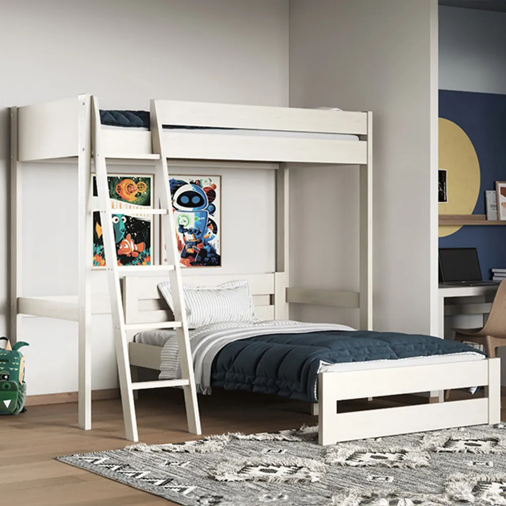 Tera Single L-Shaped High Sleeper with Small Double Bed - White