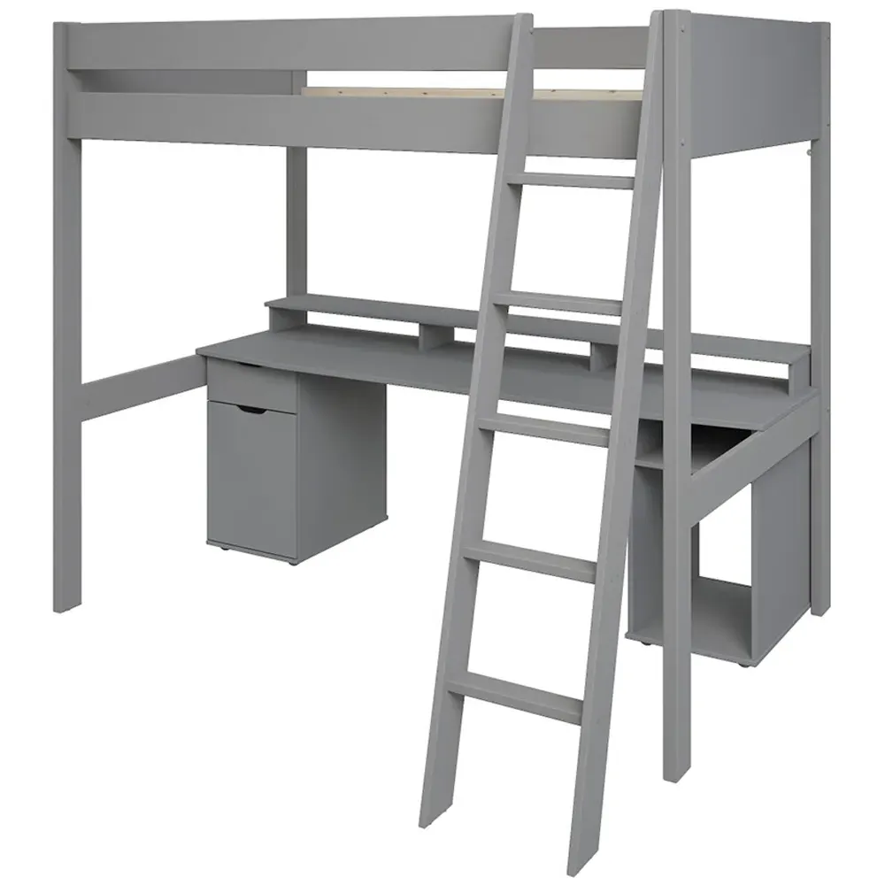 Tera Small Double Gaming High Sleeper with Desk - Grey, Pine
