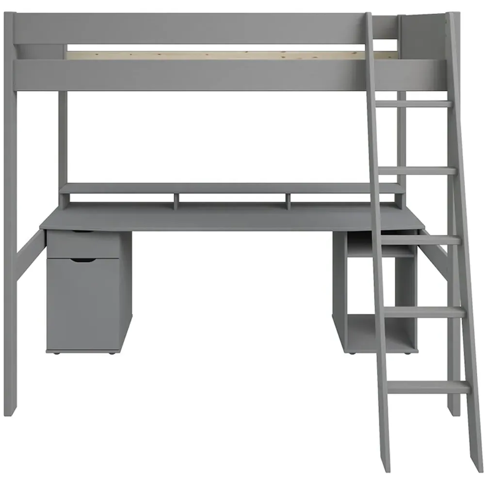 Tera Small Double Gaming High Sleeper with Desk - Grey, Pine