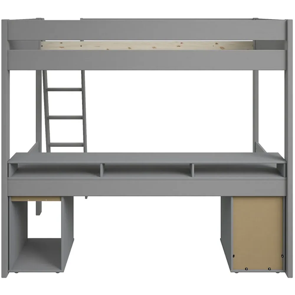 Tera Small Double Gaming High Sleeper with Desk - Grey, Pine