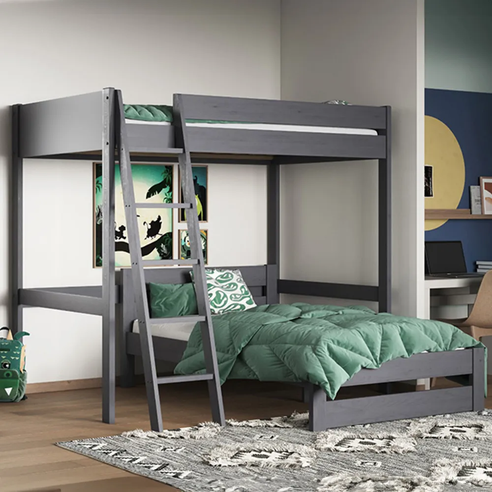 Tera Small Double L-Shaped High Sleeper with Bed - Grey