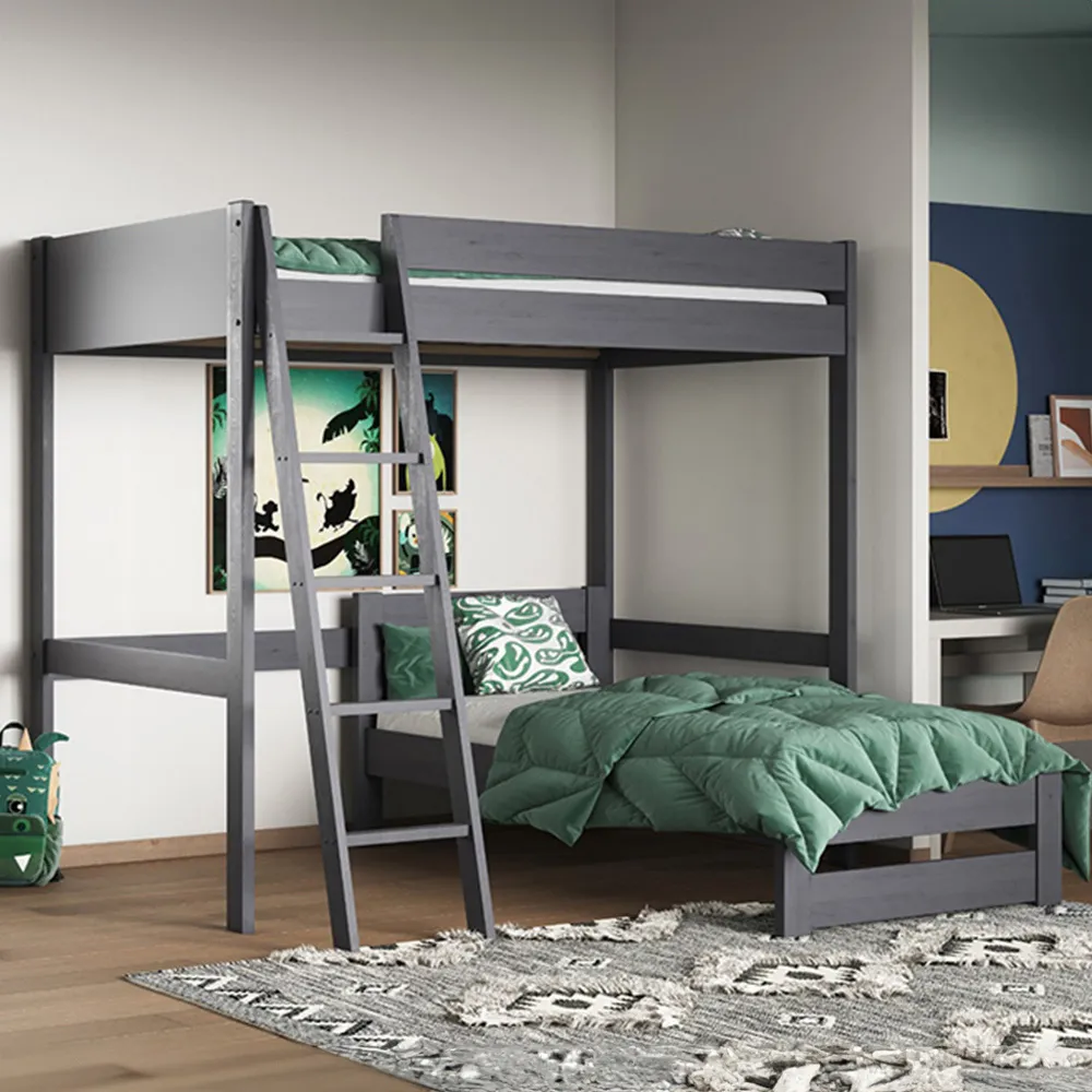 Tera Small Double L-Shaped High Sleeper with Single Bed - Grey