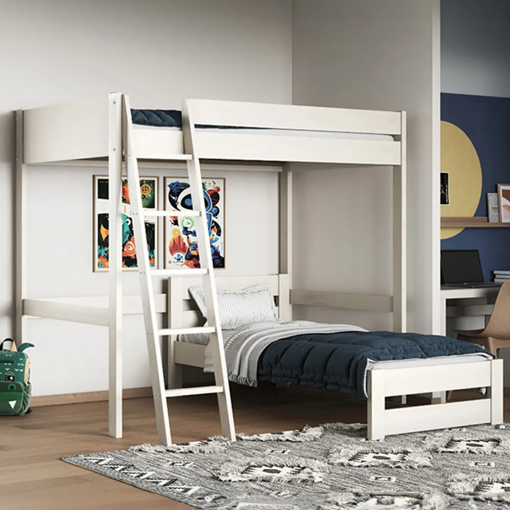 Tera Small Double L-Shaped High Sleeper with Single Bed - White