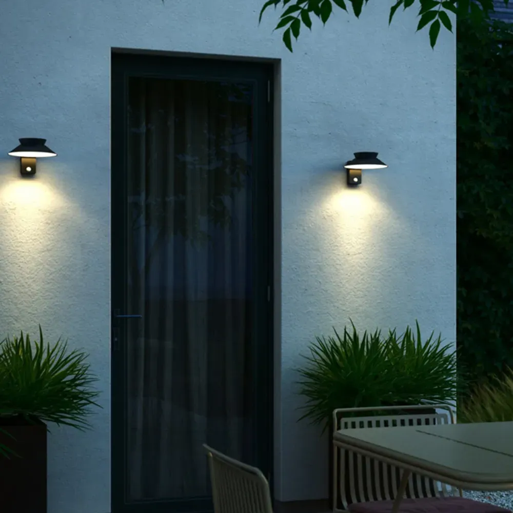 Justina Round Solar Wall Light with Motion Sensor - Black