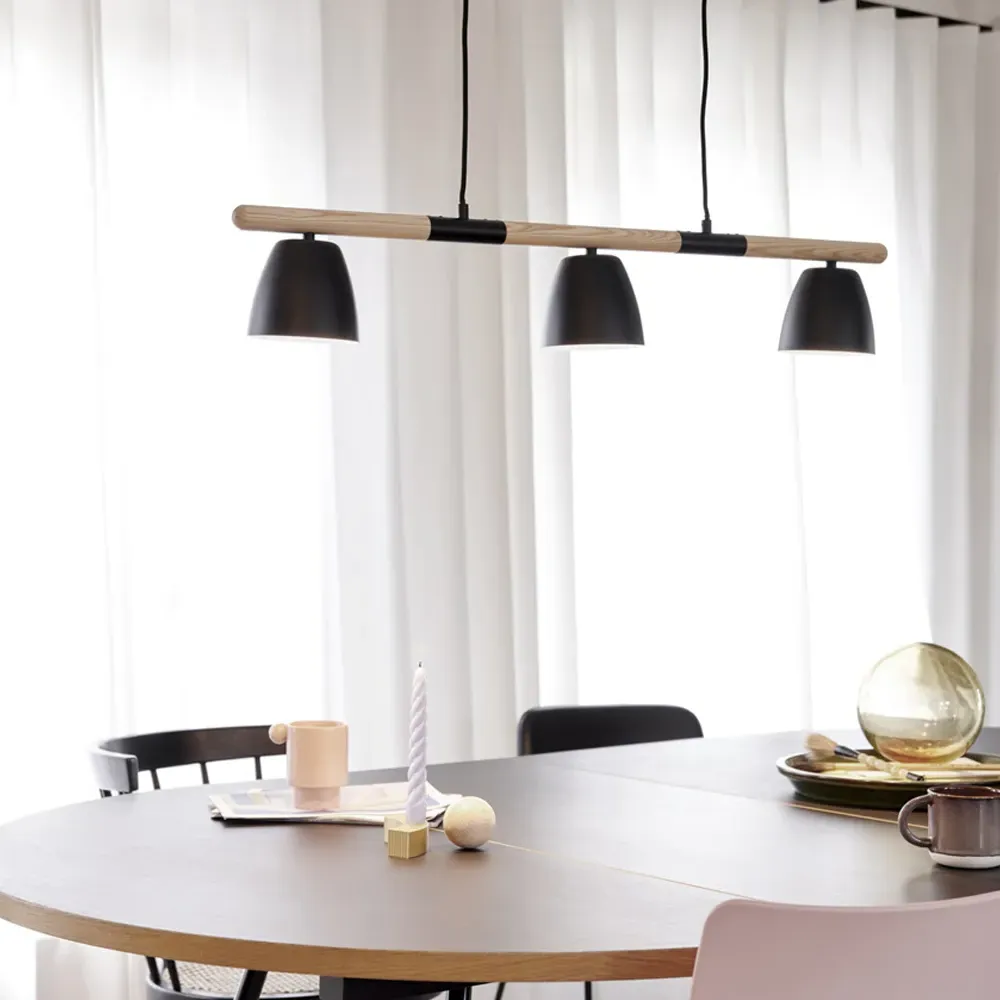 Theo Pendant Light - Black, Ash Wood