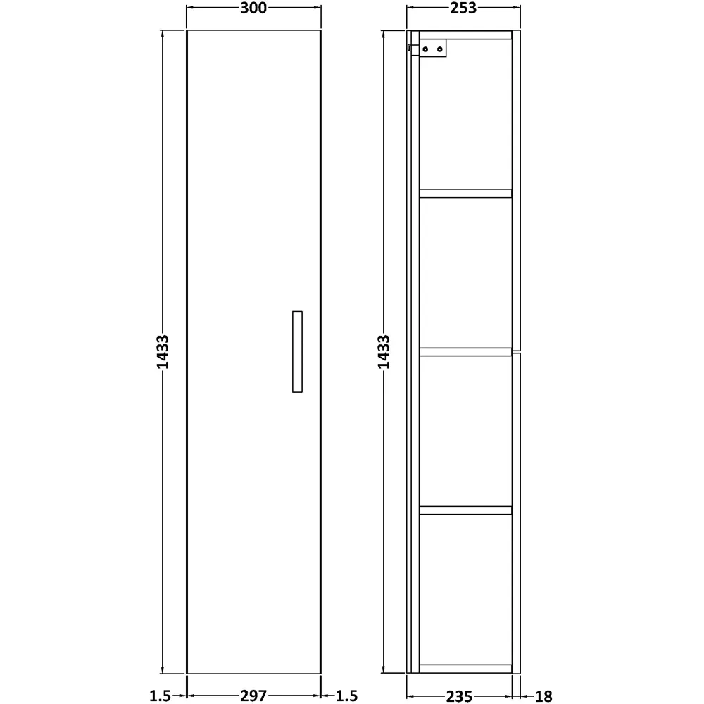 Athena Single Door Wall Hung Tall Shelving Unit - Black