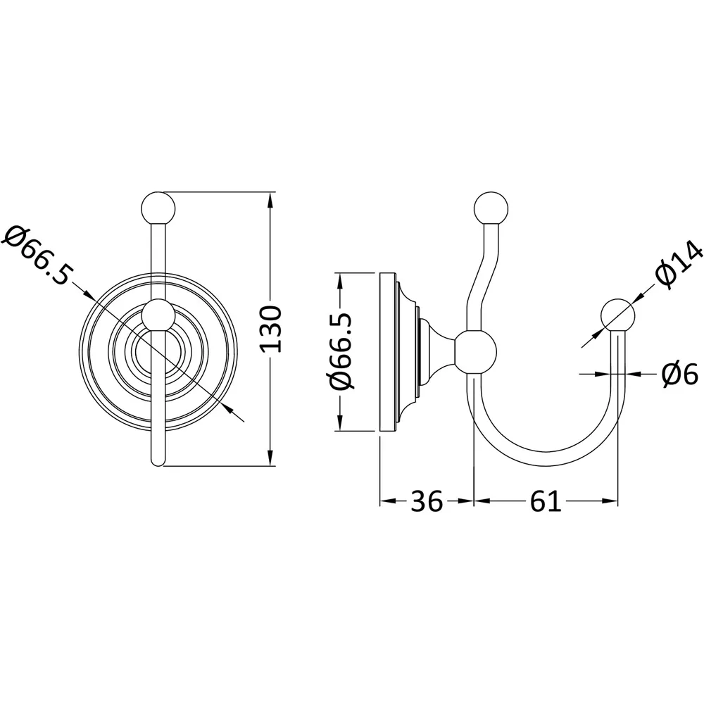 Ceramics Accessories Double Robe Hook - Chrome