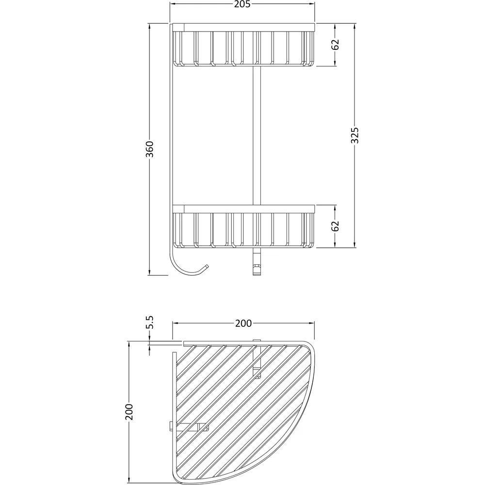 Chrome Wirework Large 2 Tier Corner Basket - Silver
