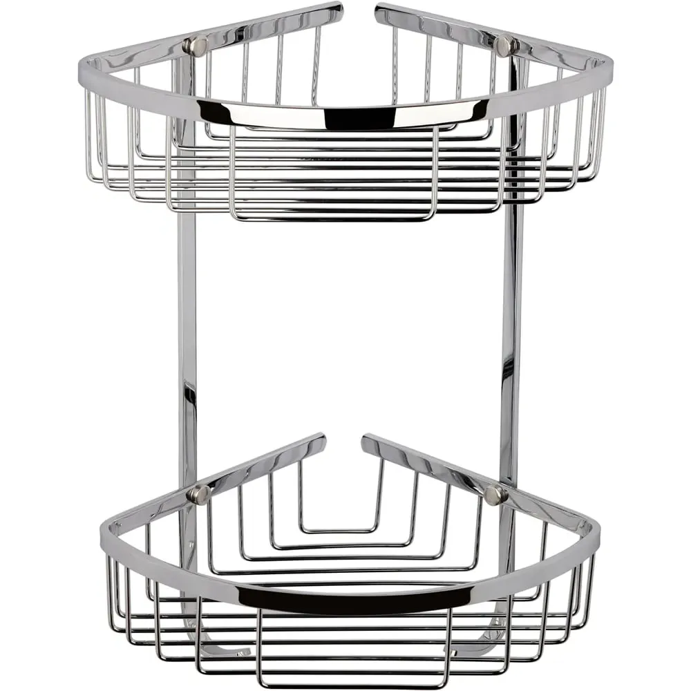Chrome Wirework Large 2 Tier Corner Basket - Silver