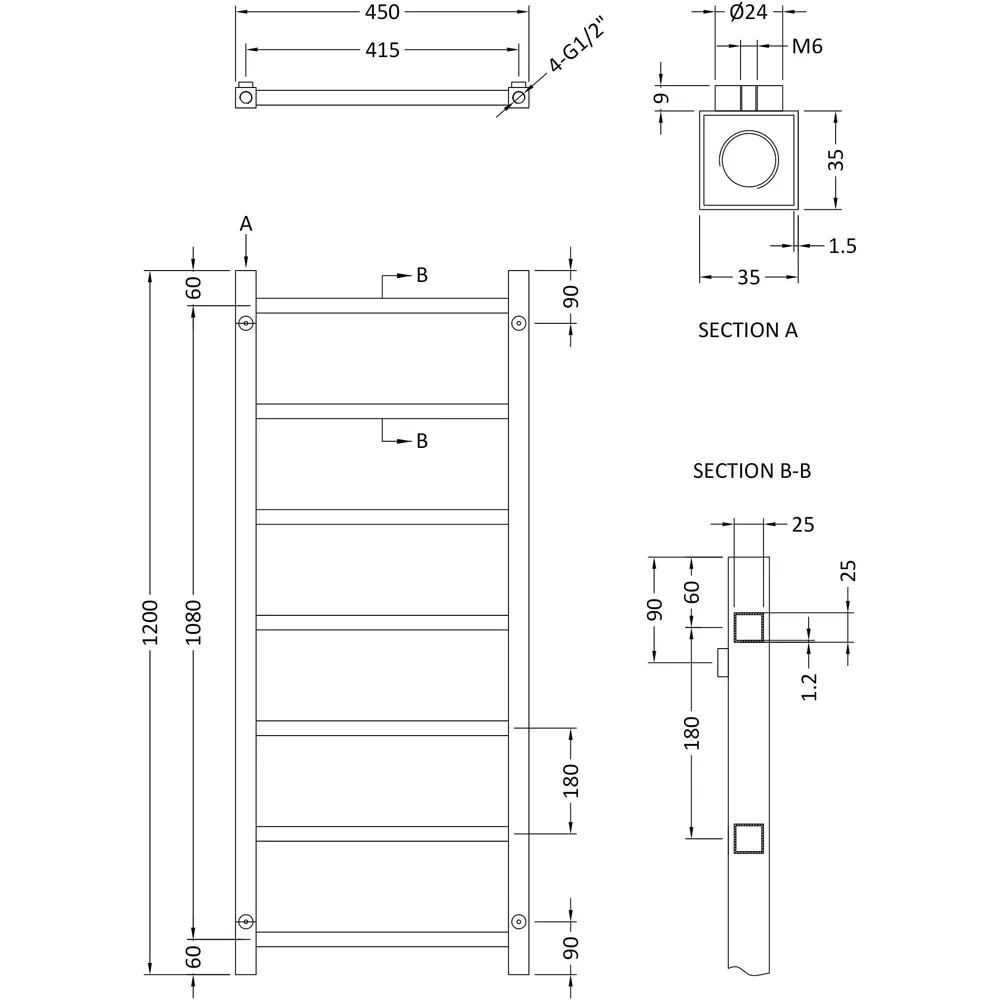 Eton Heated Towel Rail - Chrome