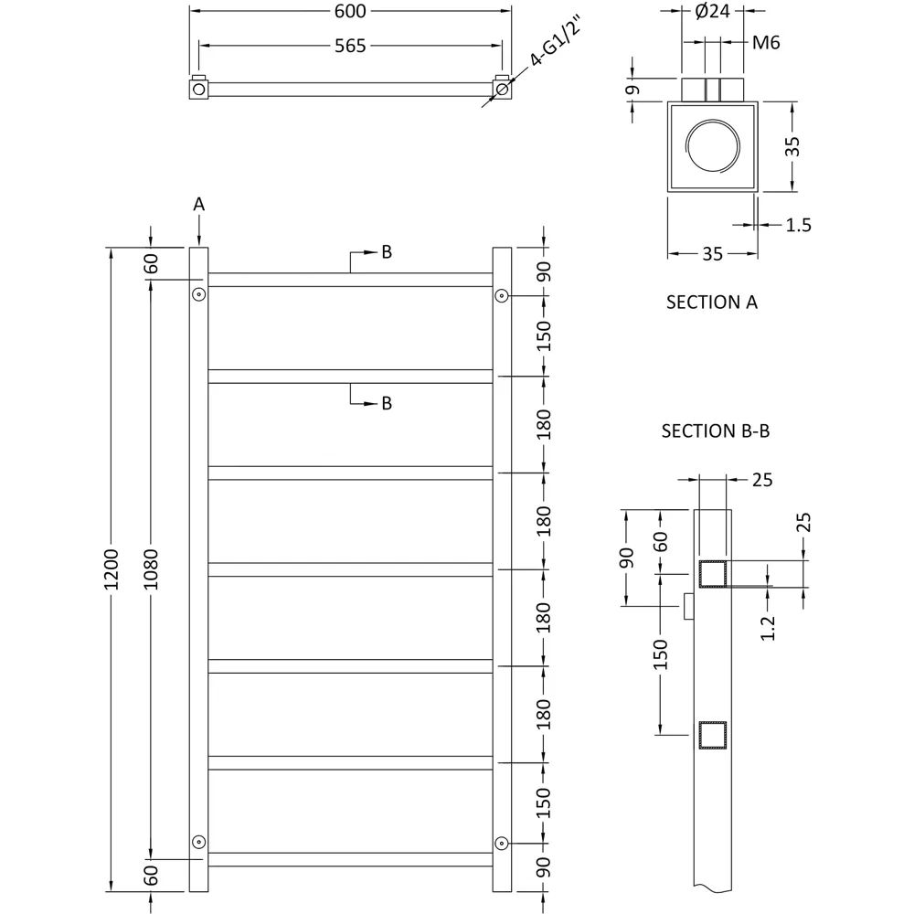 Eton Heated Towel Rail - Chrome