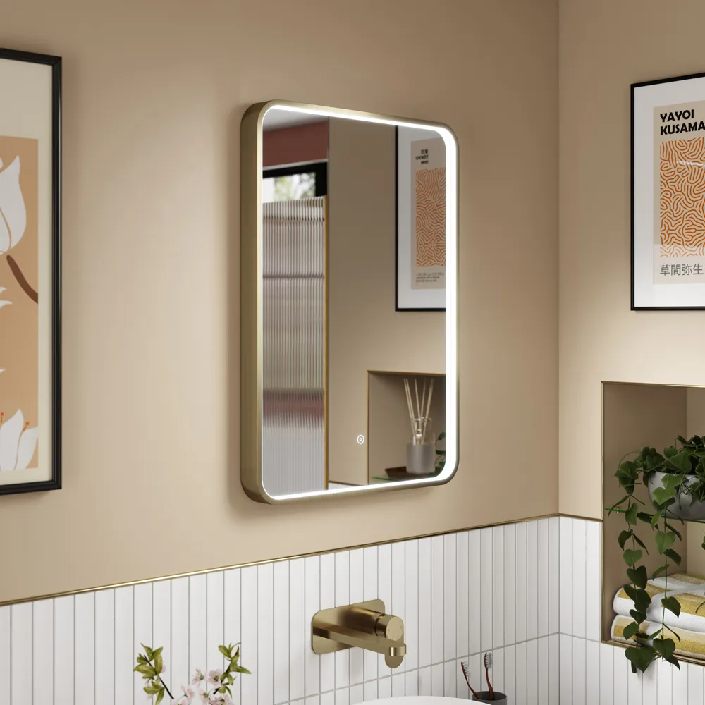 Framed LED Touch Sensor Mirror - Brushed Brass