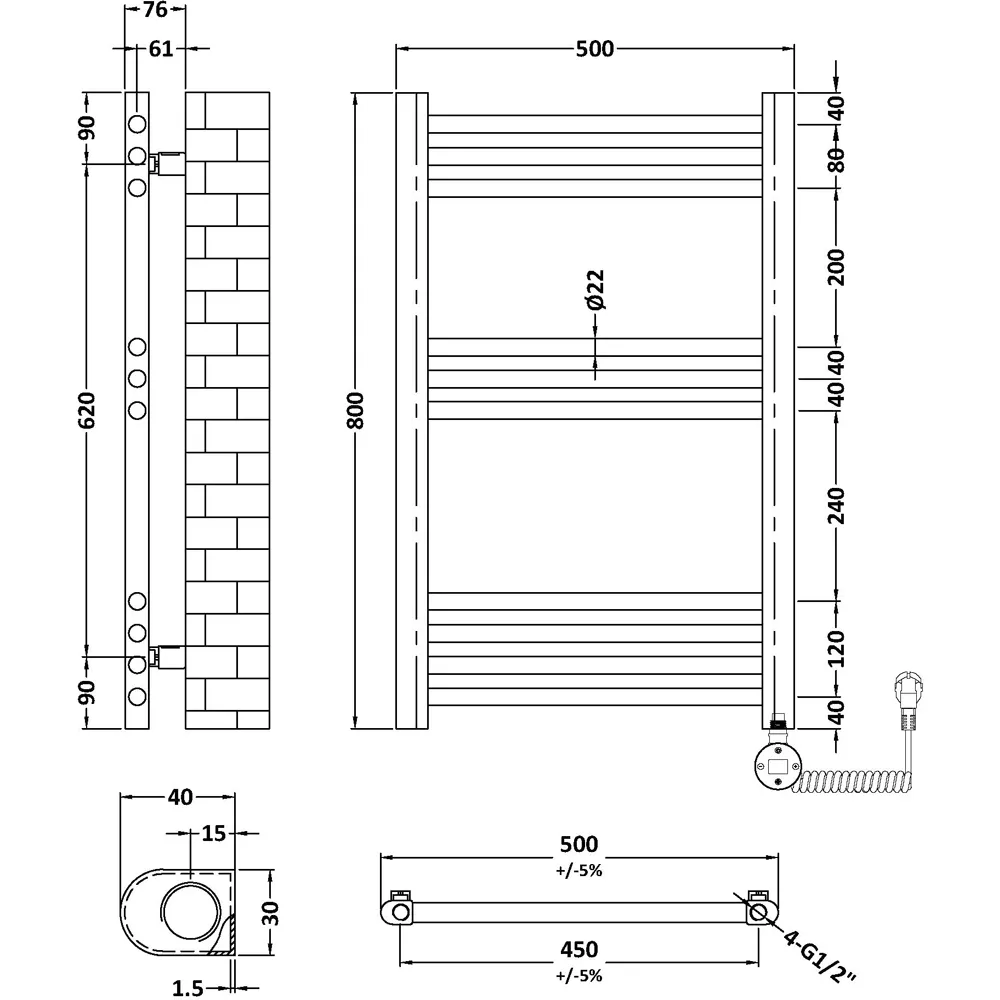 Hudson Reed Round Electric Towel Rail - Anthracite